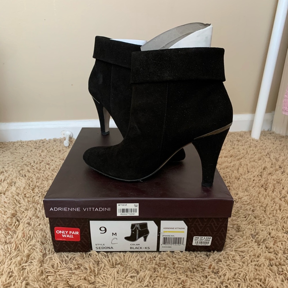 Adrienne Vittadini Black Suede Bootie (with box)